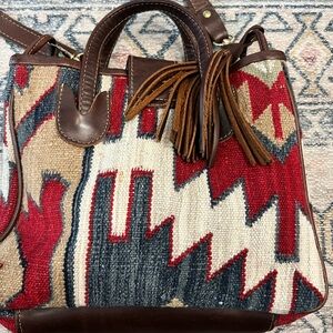 Vintage Women’s Kilim Aztec Handcrafted Fabric Purse Handbag Boho Braided Strap